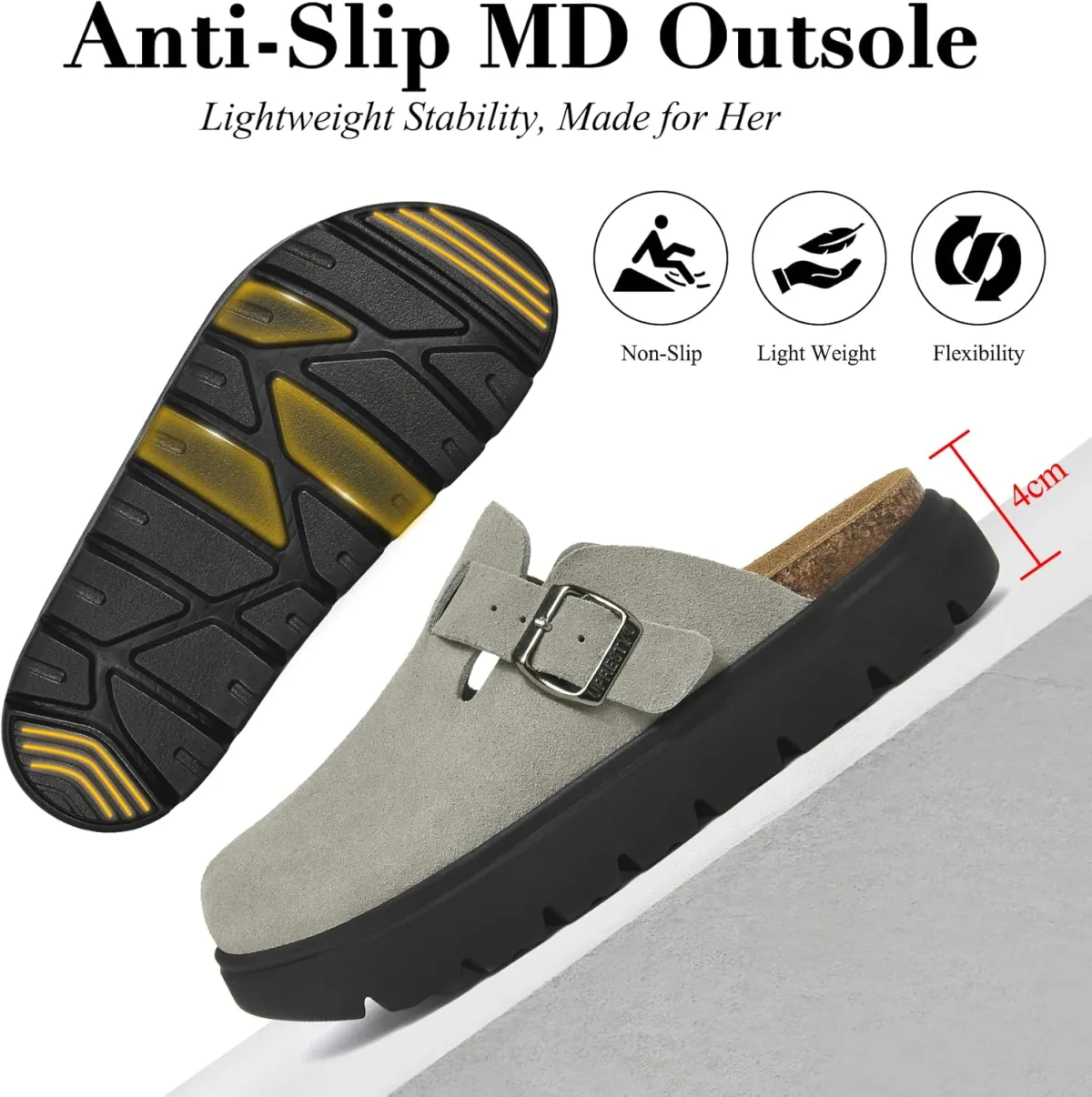 100% Genuine Suede Clogs for Women Footwear with Arch Support, Platform Womens view 5