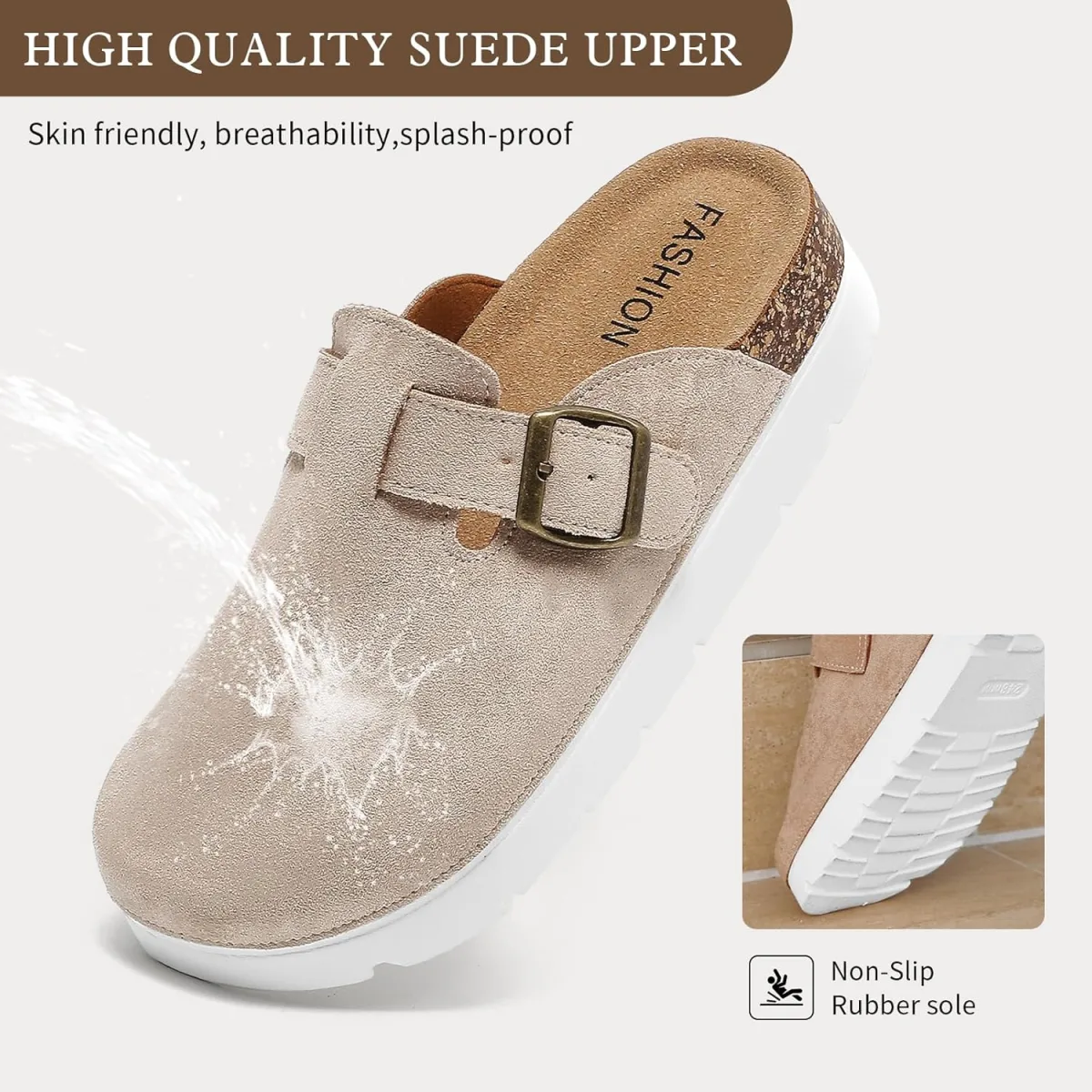 youermei Leather Platform Clogs for Women with Cork Footbed,Comfort Memory Foa view 5