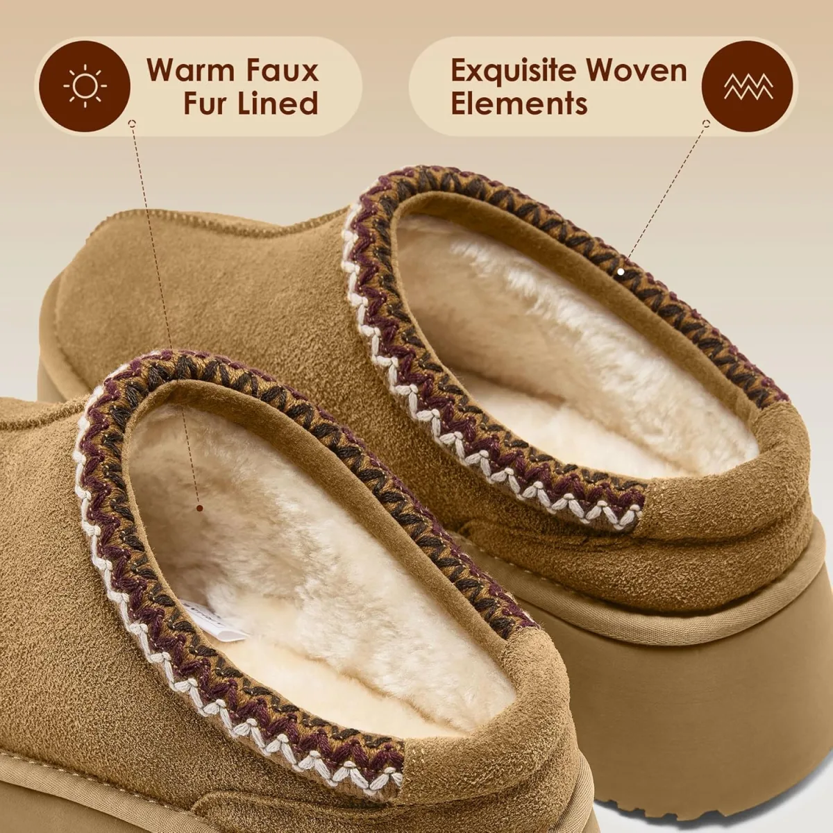 Vilanva Platform Clogs for Women Cozy Suede Fall Slippers with Warm Fur Lined view 4