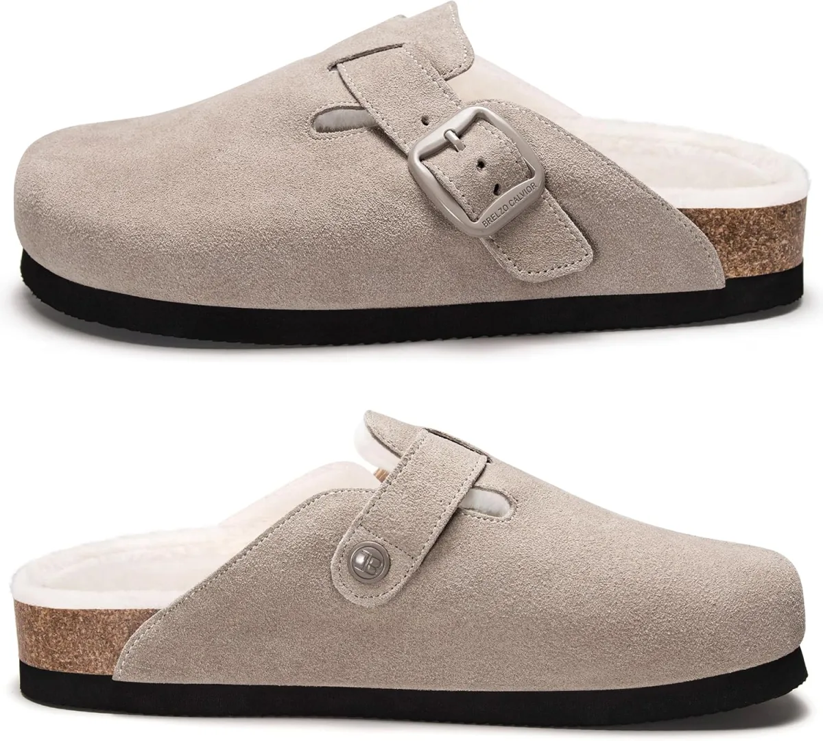 Women's Fuzzy Suede Clogs Leather Mules Fur Lined Soft Non Slip Potato Shoes w view 6