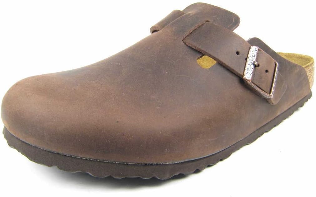 Birkenstock Unisex Adults Boston Greased Leather Clogs, Brown Habana, 7/7.5 — Genuine Leather clog