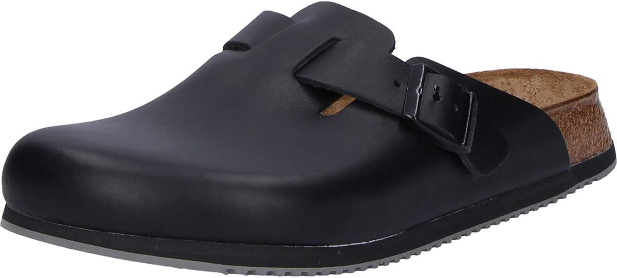 Birkenstock Boston BS 060194 schwarzer Herren-Clog-Slipper mit Schnallen — Genuine Leather slipper