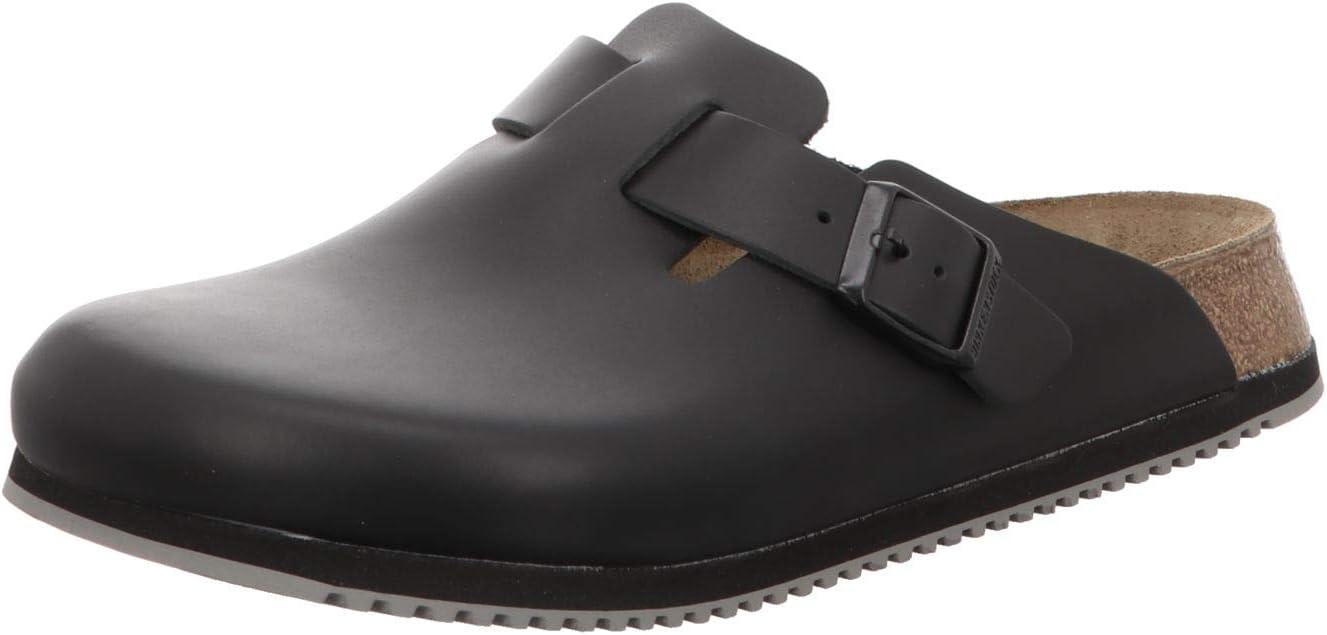 Birkenstock Boston Leather Black Unisex Clogs Supergrip US Women 6-6.5 — Genuine Leather clog