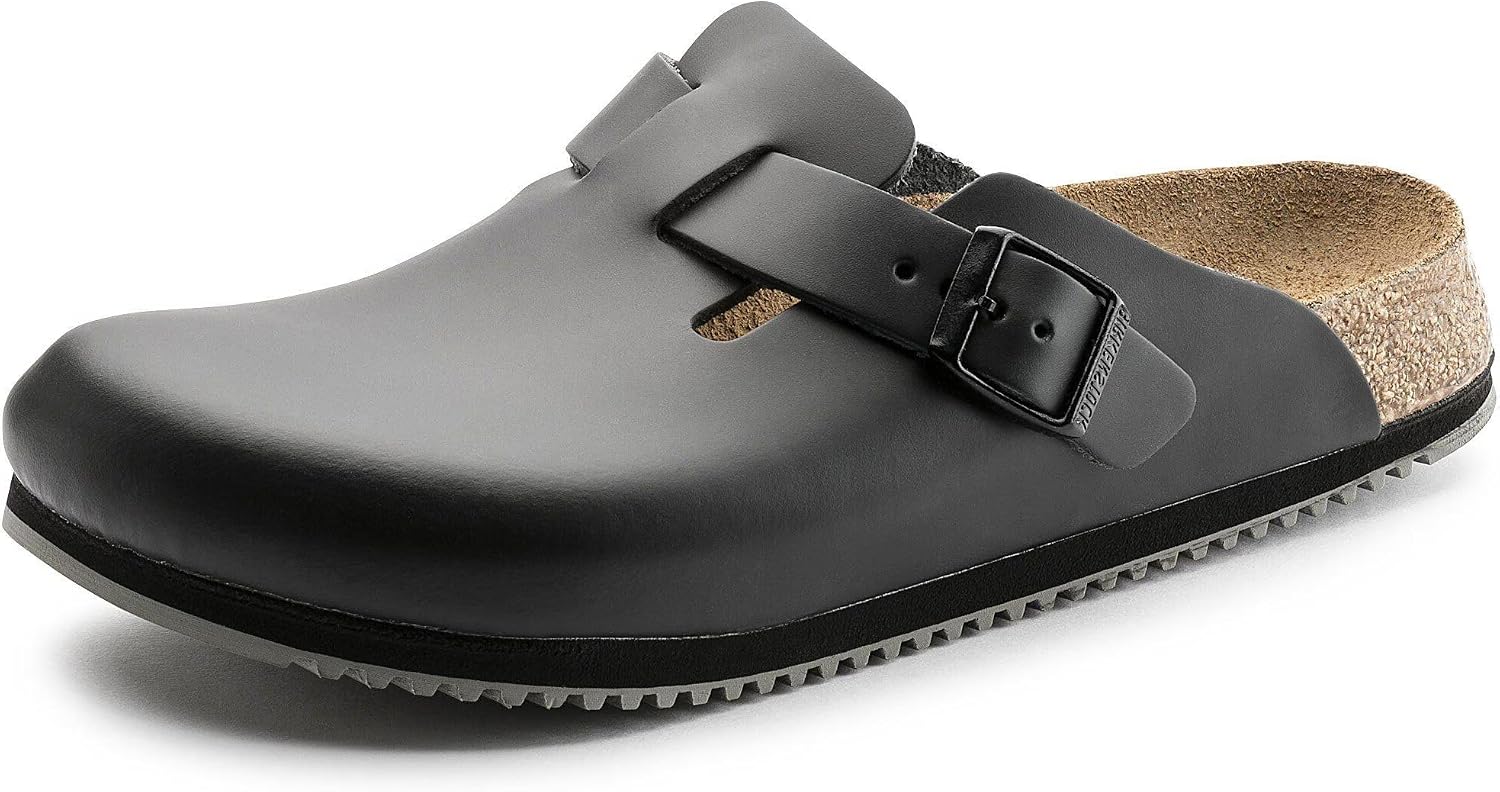 Birkenstock Boston Leather Black Unisex Clogs Supergrip US Women 10-10.5 / Men — Genuine Leather clog