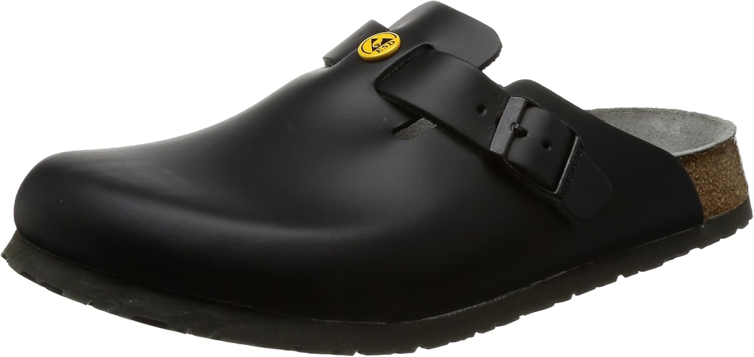 Birkenstock womens Boston ESD in Black from Leather Clogs 41.0 EU W — Genuine Leather clog