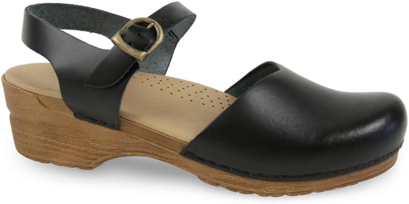 Sanita Women's Sansi Clog Black/Tan PU Leather 39 — Genuine Leather clog