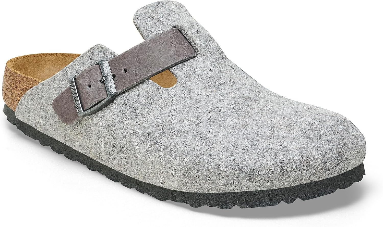 Birkenstock Boston Natural Leather/Felt Clogs Ligh Light Gray — Cork clog