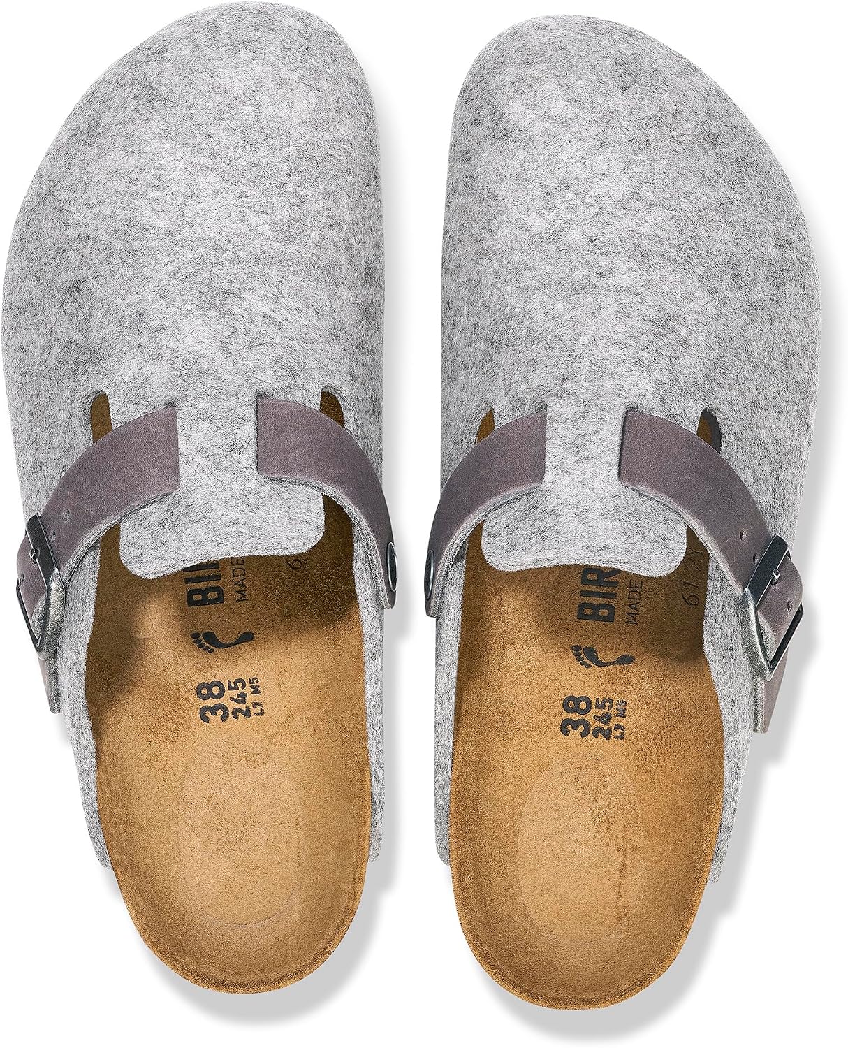 Birkenstock Boston Natural Leather/Felt Clogs Ligh Light Gray view 2