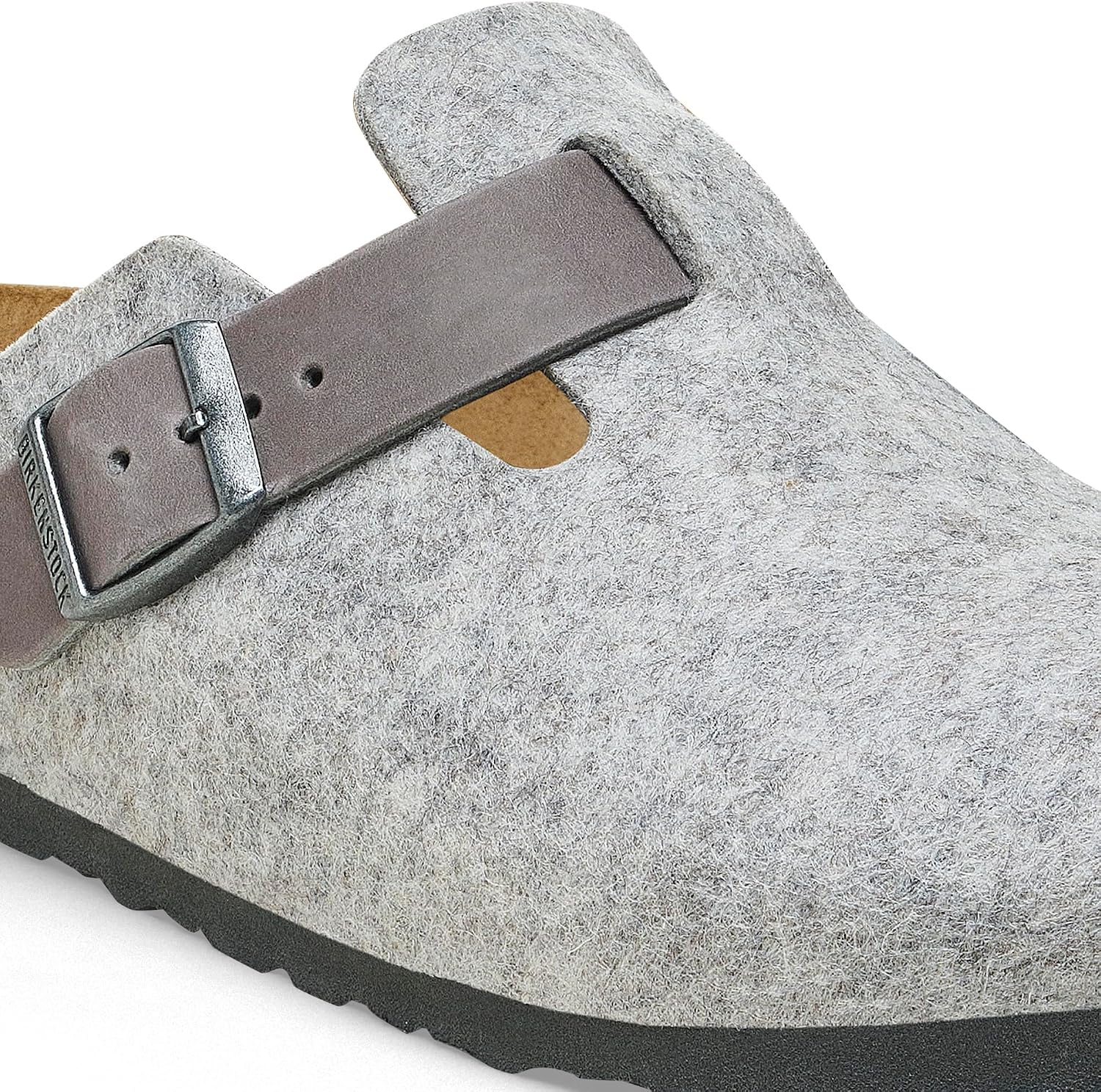 Birkenstock Boston Natural Leather/Felt Clogs Ligh Light Gray view 3