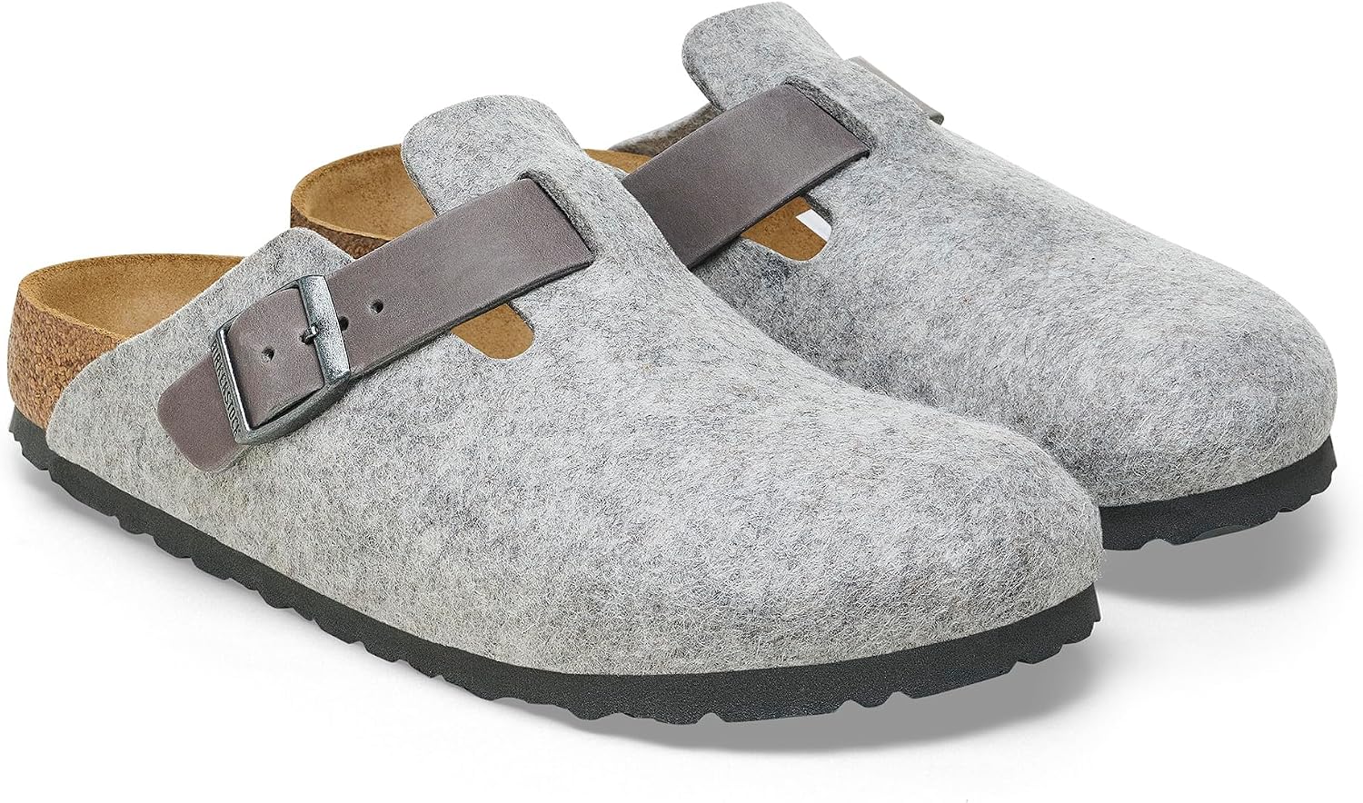 Birkenstock Boston Natural Leather/Felt Clogs Ligh Light Gray view 4