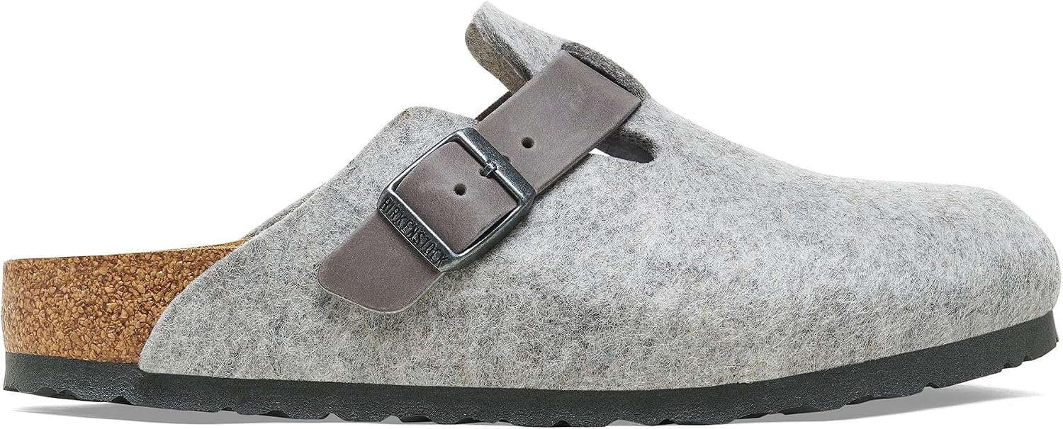 Birkenstock Boston Natural Leather/Felt Clogs Ligh Light Gray view 5