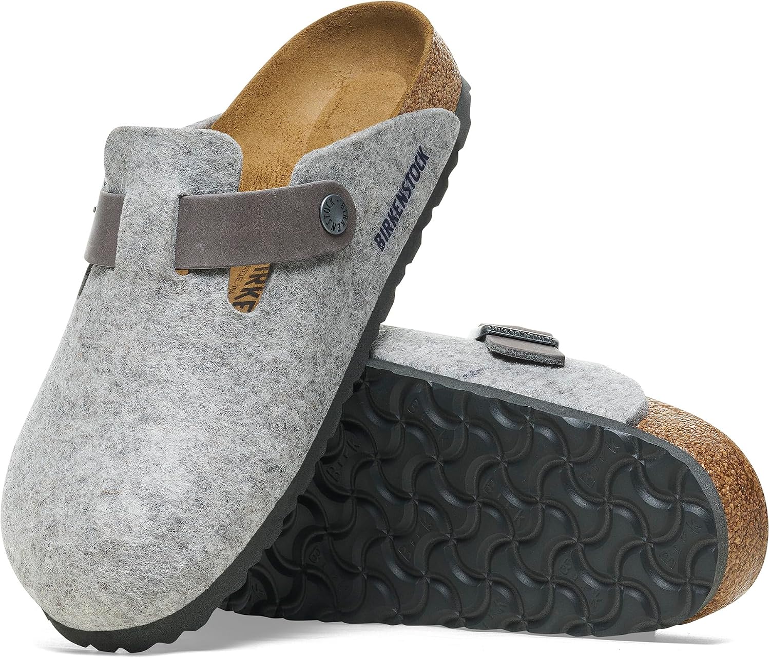 Birkenstock Boston Natural Leather/Felt Clogs Ligh Light Gray view 6
